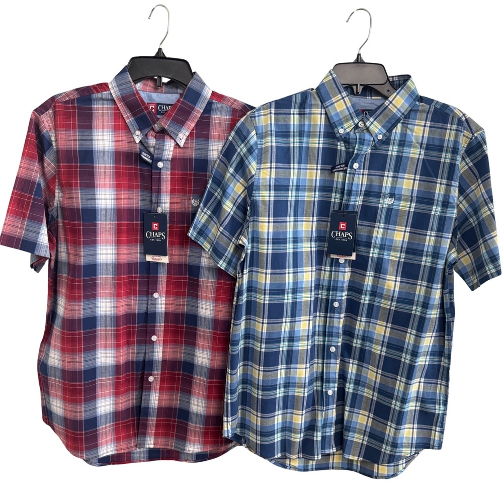 Chaps Mens 2 Pack Plaid Short Sleeve Button Down Shirt NWT size M